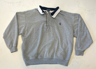 Vintage Nautica Men's Gray 1/4 Zip Collared Pullover Sweatshirt Fleece Cotton L