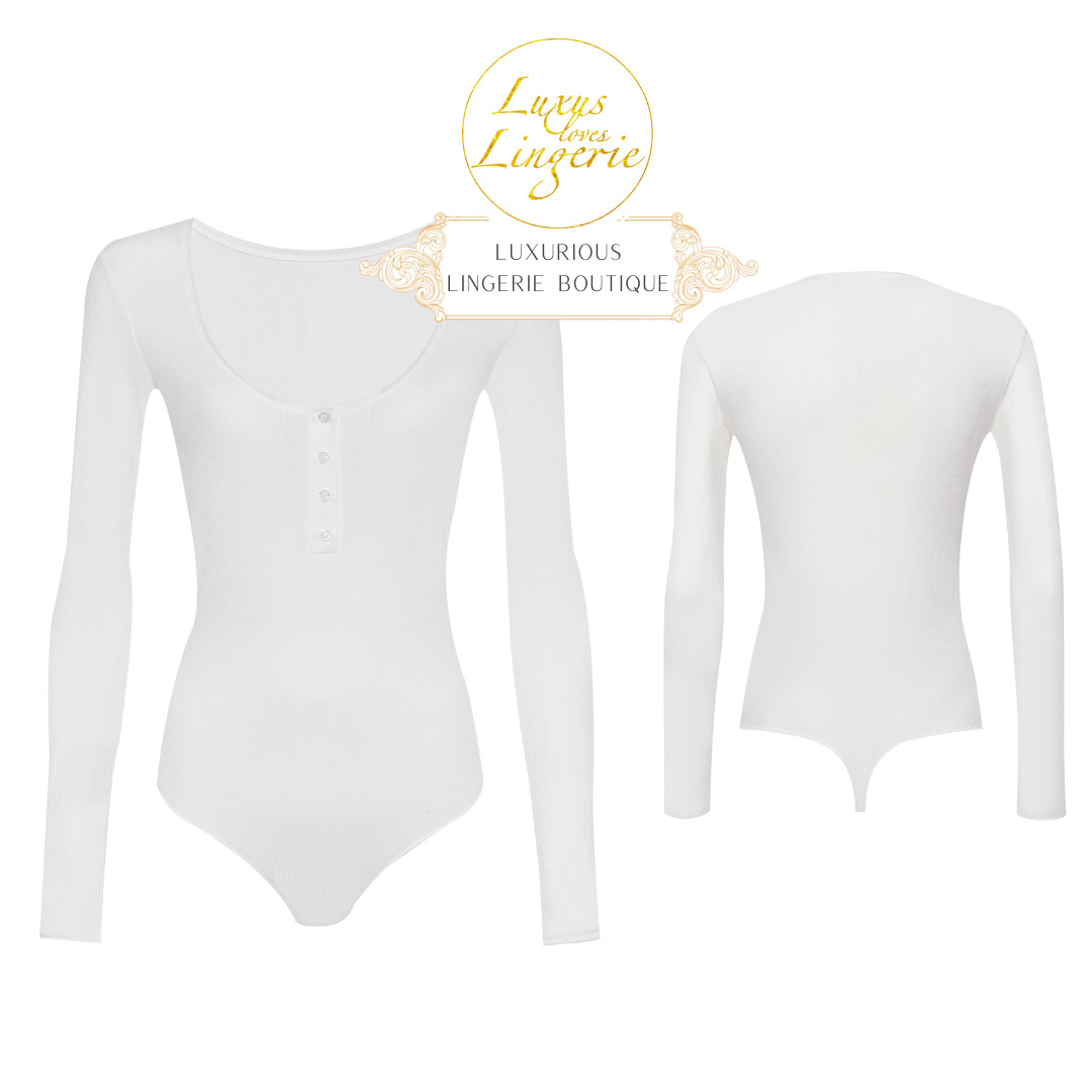 Henley String Body By Wolford S White Slim Ribbed Blouse With Button Placket
