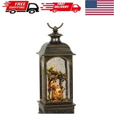 Timeless Nativity Snow Globe Lantern - Music Timer with USB/Battery Power