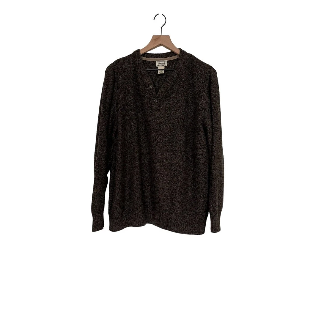 LL Bean Mens Brown Knit V-Neck Wool Blend Sweater Size XL Regular 291657