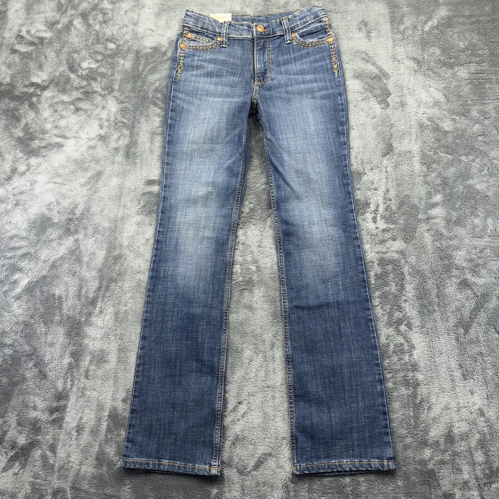 Girls 14 Slim Blue Bootcut Stretch Embroidered Denim