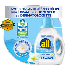 All Sensitive Fresh Liquid Laundry Detergent, Spring Breeze, 88 fl oz, 58 Loads