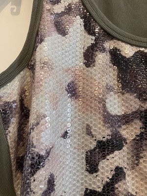 Marc Cain, Damen Top , Oberteil, Gr. 5/ DE 40-42, Khaki/Mehrfarbig, Pailletten