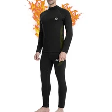 MEETWEE mens Men's Thermal Underwear Set Compression Pants, Black, Large US