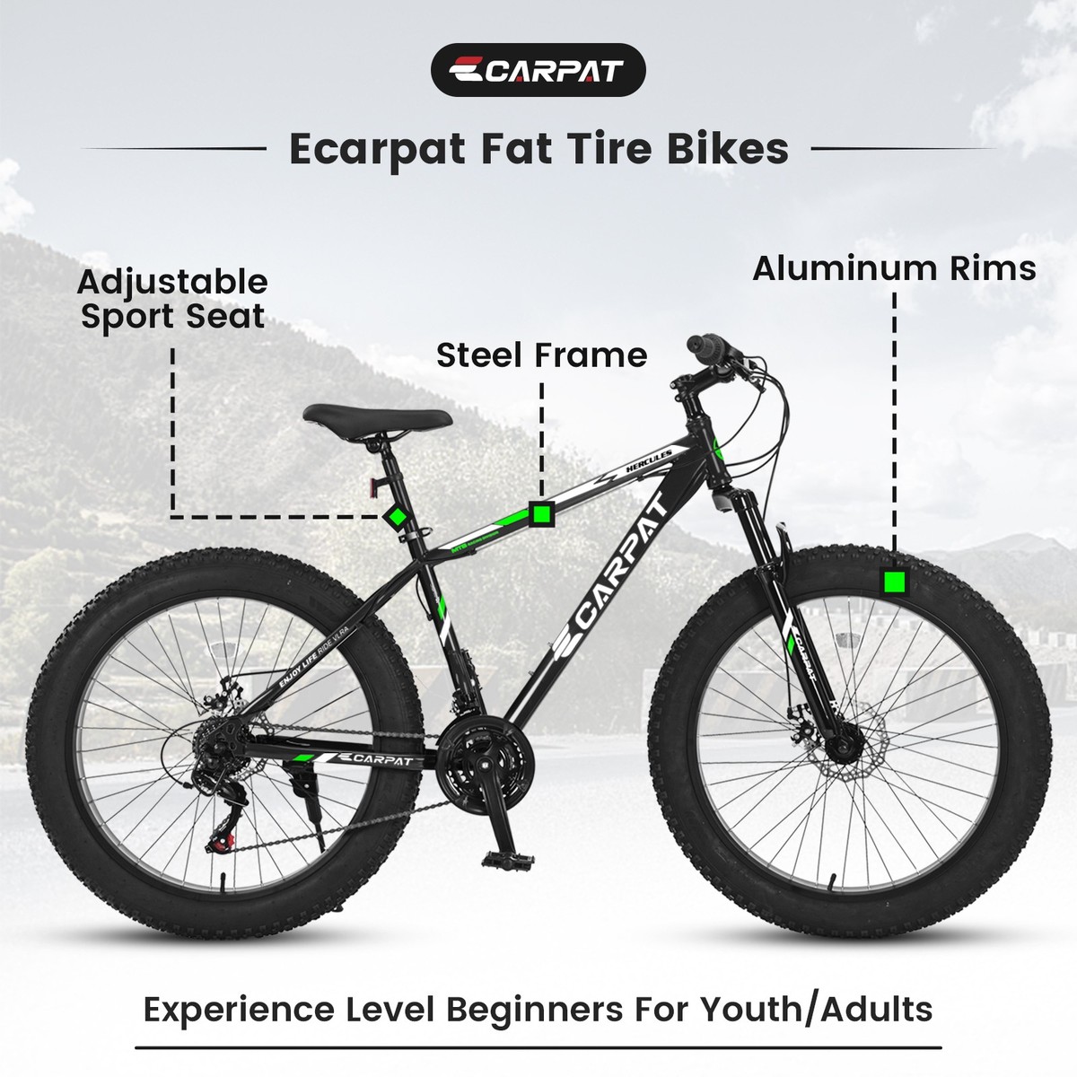 26in Fat Tire Bike Shimano 21-Speed Dual Disc Brake Mountain Trail