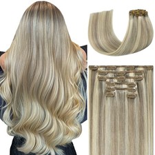 Ukira Ash Blonde Hair Extensions Real Human Hair, 18 Inch 75g 7pcs 18/613 Mix...