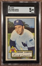 1952 Topps Black Star #307 Frank Campos #307 Senators Baseball Card SGC 5 Error