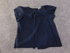 LOFT blouse womens medium navy swiss dot short sleeve button back