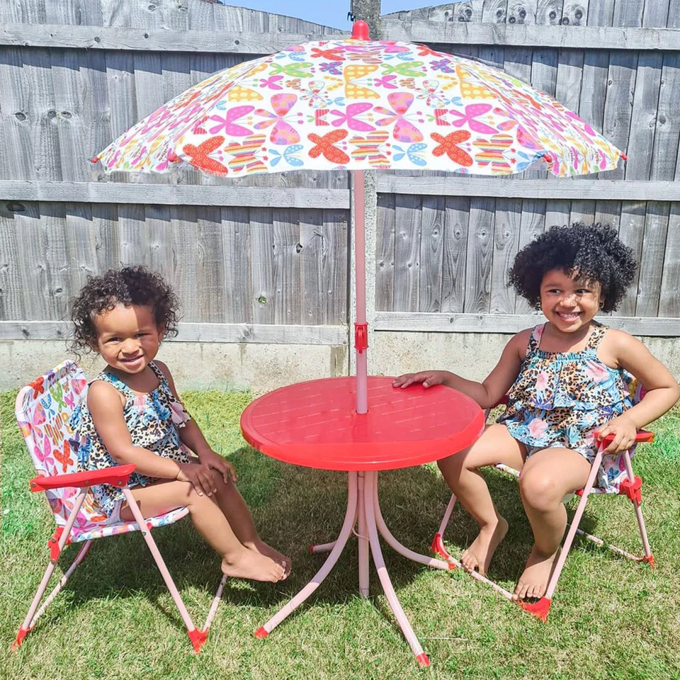 Kids Folding Picnic Table & Chair Set Metal Frame Multi Butterfly 50x50cm 3-5yrs - Image 2 of 4