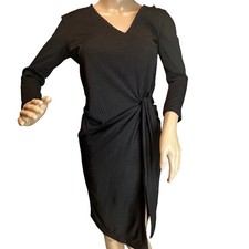 Free People Little Black Dress Ribbed Knit Twist Front Side Slit Midi Size XS