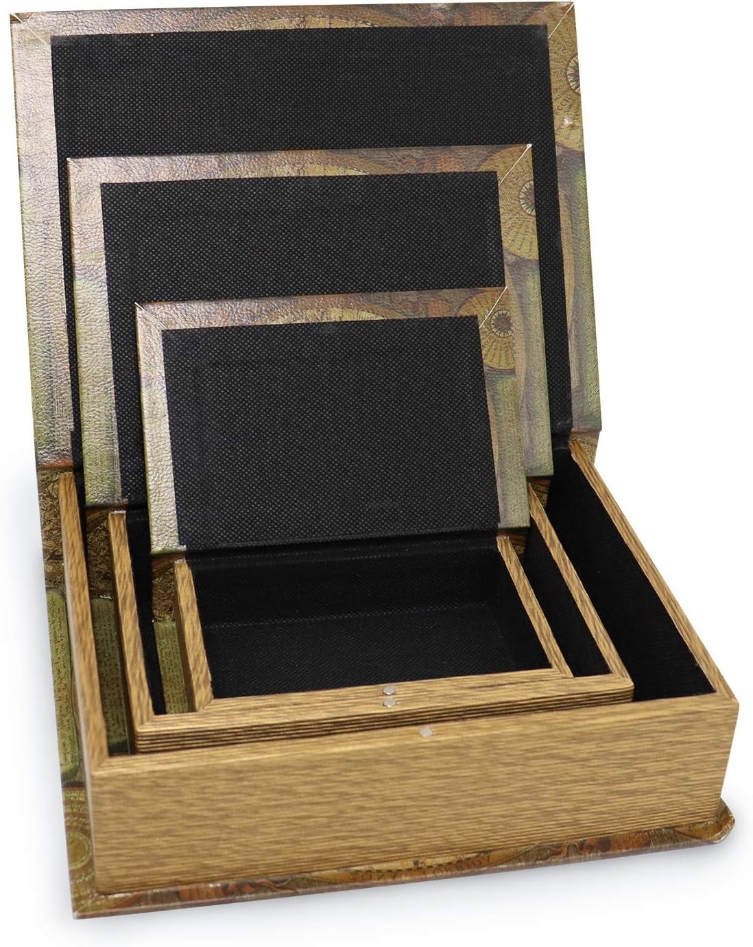 Antique World Map Decorative Book Boxes - Set of 3 with Secret Stash Compartment
