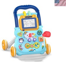 Blue Sit to Stand Baby Walker with Activity Center - Safe Fun for Early Walkers