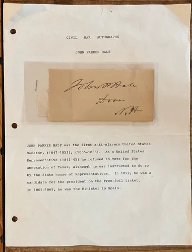 CIVIL WAR ANTI-SLAVERY SENATOR JOHN P. HALE NEW HAMPSHIRE AUTOGRAPH (1806-1873)