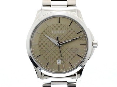 Gucci G-Timeless Uhr Herren Quarz Edelstahl braunes Zifferblatt aus Japan