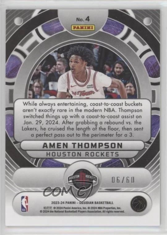 2023 Obsidian Orbital Electric Etch Reggae Flood /60 Amen Thompson #4 Rookie RC - Image 2 of 2