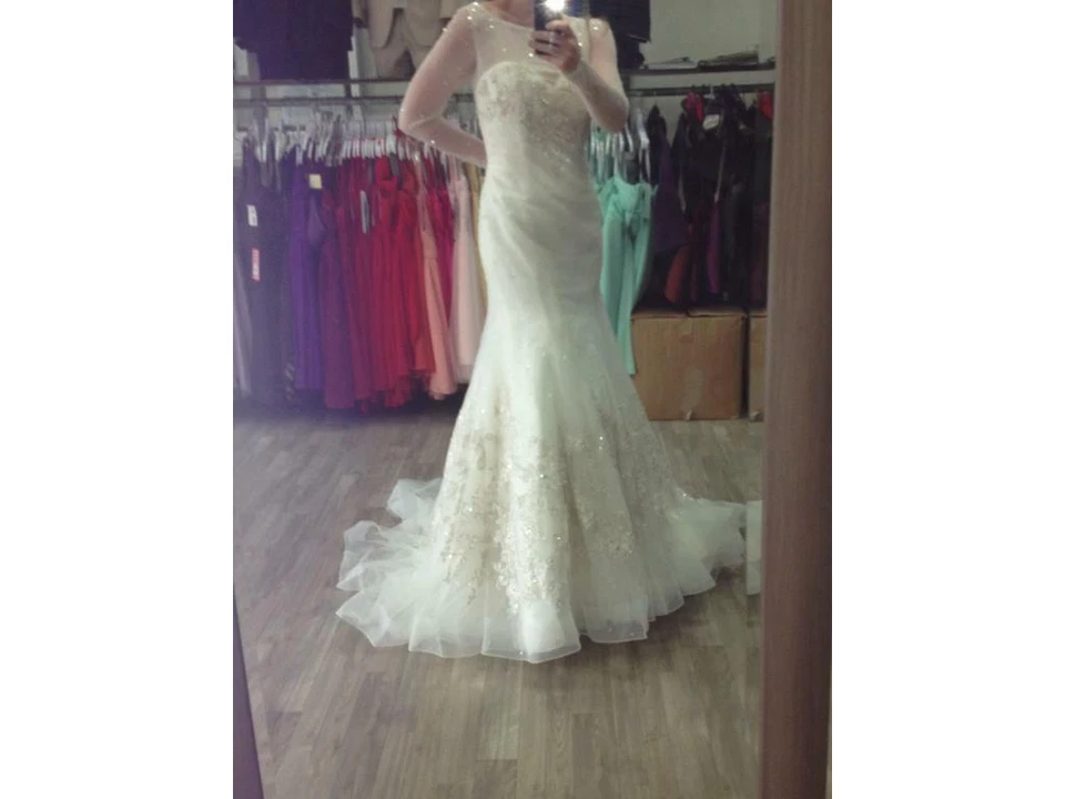 Новый Alfred Angelo длинным рукавом 951 сапфир свадебное платье, слоновой кости размер 4, русалка - Изображение 4 из 4