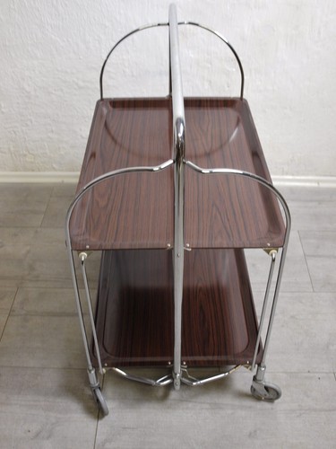 Bremshey Chrom Dinett Klapptisch Teewagen Rollwagen Palisander Optik 60er/70er - Bild 6 von 10