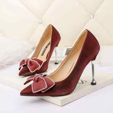 Decolte scarpe donna velluto rosso stiletto spillo 10 cm pelle sintetica CZ377