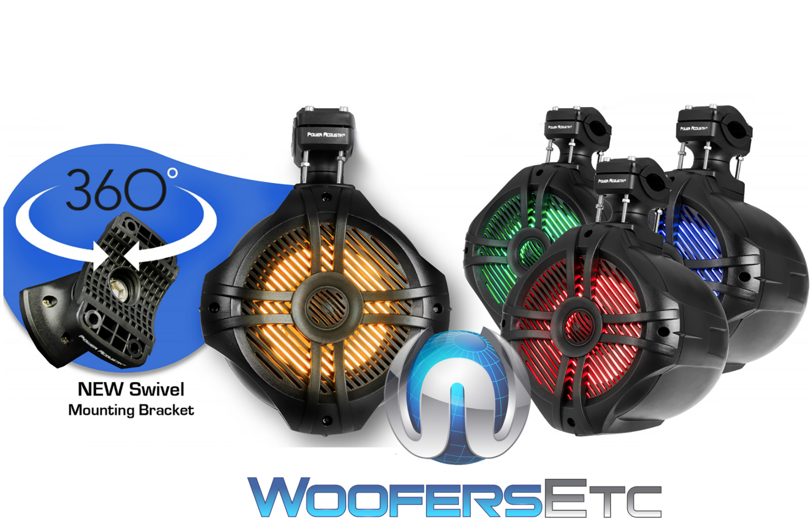 POWER ACOUSTIK MWT-65BL LED 6.5" 600W MARINE BOAT WAKE TOWER TWEETERS SPEAKERS