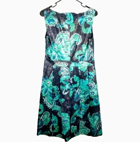 Abito donna Tory Burch verde nero floreale senza maniche misto seta aderente e svasato 6