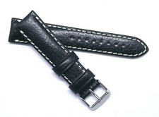 20mm Black/White Camel Grain Oily calf Leather Watch Band Silver Tone Buckle