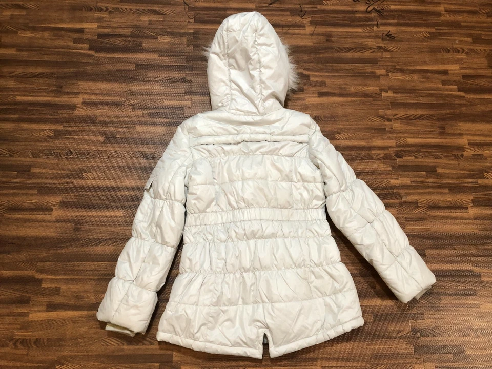 Chaqueta London Fog Niñas Gris Claro Cremallera Frontal Imitación Piel Capucha Borde Talla L/14-16 Foto 2 de 4