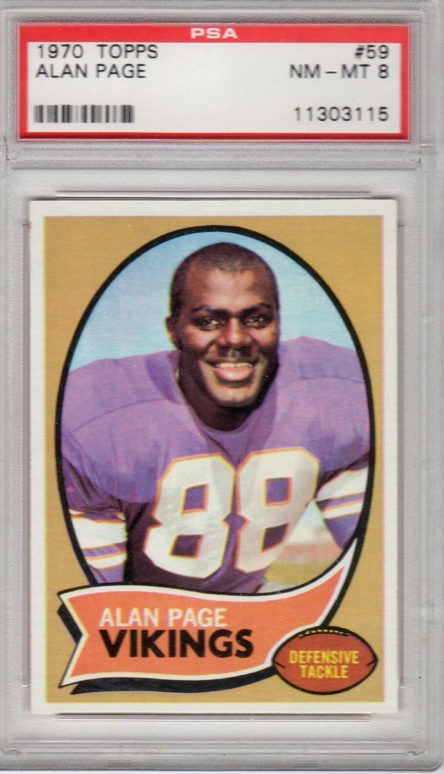 1970 Topps #59 Alan Page RC Rookie PSA 8 Vikings Set Break