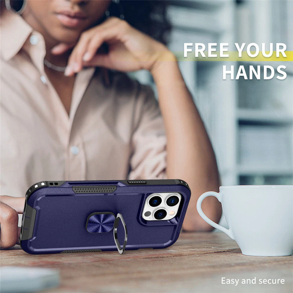 For iPhone 15 Pro Max 14 13 12 11 Heavy Duty Ring Stand Shockproof Case Cover - Image 4 of 4