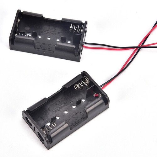 2x 2-AA Battery Spring Clip Holder Case Plastic Storage Box Flat Wire Lead 3V DC - Picture 7 of 8