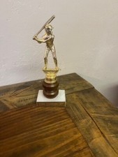 Vintage Metal Baseball Trophy with Marble Base 10 inches tall