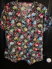 Elite Med Penguin Snowflake Holiday Christmas Scrub Top Size Extra Large XL