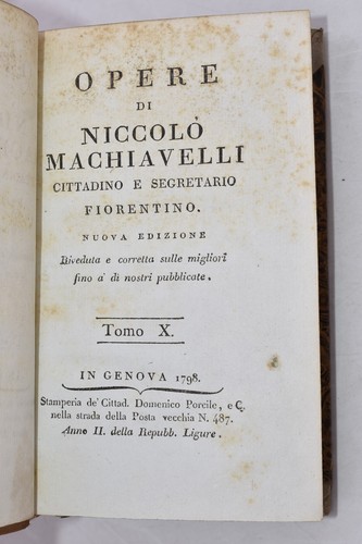 OPERE DI NICCOLO' MACHIAVELLI NUOVA EDIZIONE Tomo I-X. IN GENOVA 1798 Domenico - Foto 4 di 5