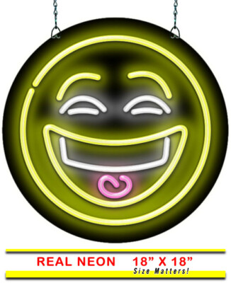 Laughing Face Emoji Neon Sign | Jantec | 18'' X 18'' | LOL Happy Haha Funny Smile