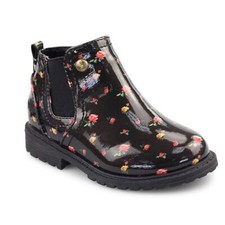 Blowfish Rainy-T Black Multi Cottage Rose Patent Chelsea Boots Size 7 Kids