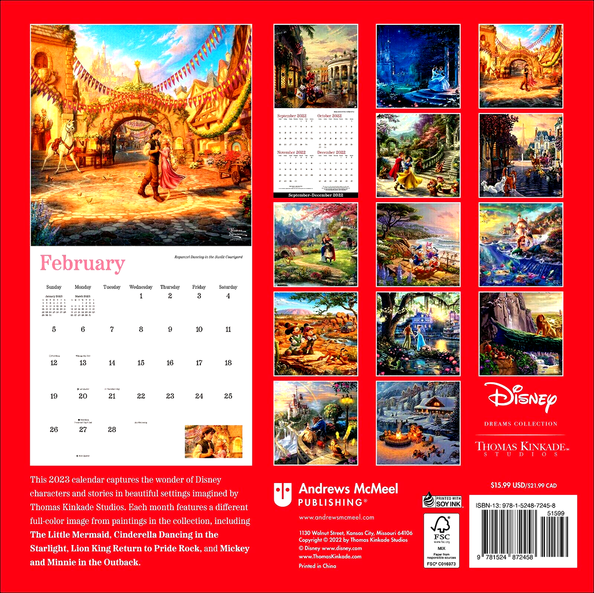 2022 Disney Dreams Collection Calendar by Kinkade Studios 12x 24