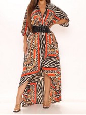 Fashion Nova XL Rust Muilti-Color Kyana Belted Maxi Dress