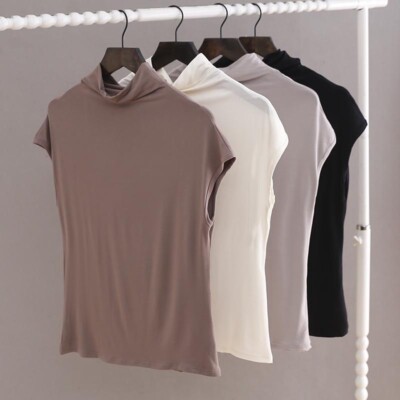 Women's Modal Tank Blouse Top Wrap Collar Sleeveless Stretch Basic New