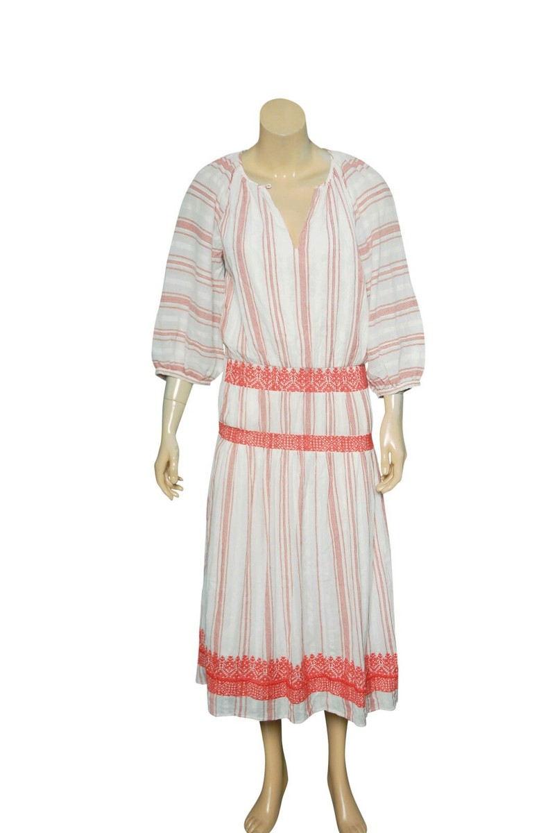 Joie Embroidered Dress S 6 Women's Casual Striped Tiered Flared Midi NEW  23245