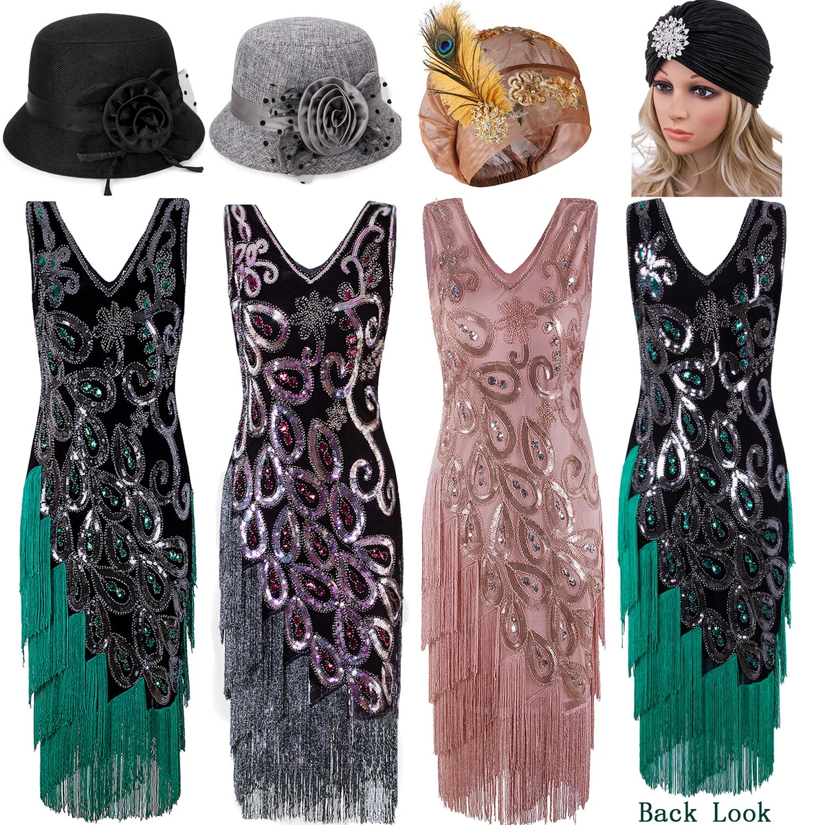 1920s Flapper Dresses Great Gatsby Roaing 20's Gown Sequins Beaded Fringes  Dress