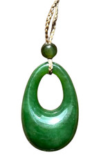 32mm Genuine Natural Canadian Nephrite Jade Cutout Oval Pendant on Cord