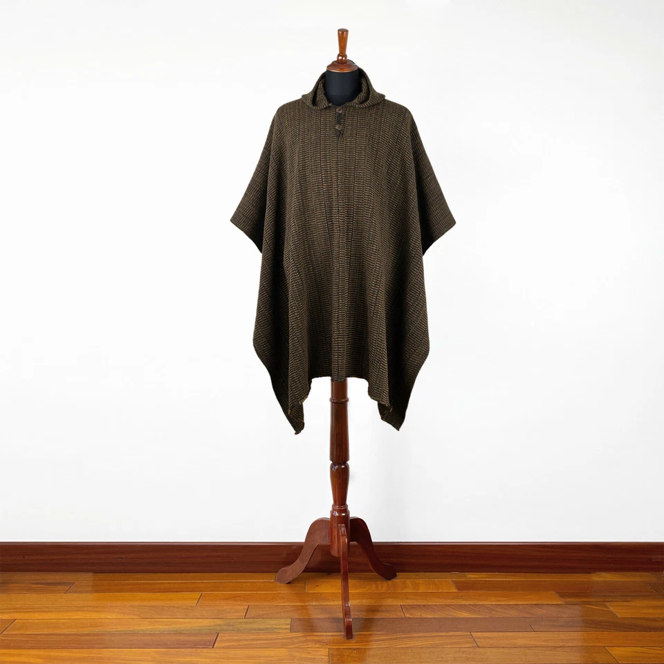 PONCHO CON CAPUCHA DE LANA LAMA PARA HOMBRES MUJERES UNISEX SUÉTER CHAQUETA GRANOS DE CAFÉ Foto 3 de 4