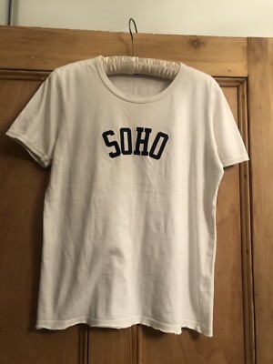 Vintage Bespoke White Soho Savage London Retro T-Shirt Velvet Logo Size S
