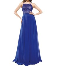 Glow by Colors Lace Up Embroidered Bodice Chiffon Skirt Gown Blue Size 2 NWT