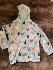 Soft Chicken Print Pajama jacket or warm Button up Sweatshirt Size M Light Blue