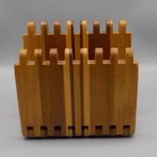 David Levy Signed MCM Napkin Mail Holder Teak Wood Crafted Adjustable Hinged David Levy Signed MCM Napkin Mail Holder Teak Wood Crafted Adjustable Hinged