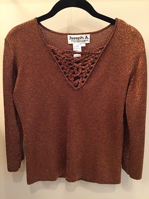  JOSEPH A QU'EST CE QUE C'EST SILK Metallic Copper Knit Top 3/4 Sleeve-MEDIUM