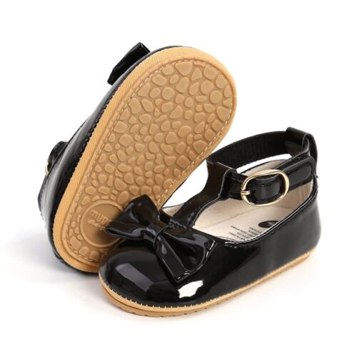 Mary Jane Flat Bow Non-Slip Princess Toddler Sneaker Wedding Dress Shoes G/Black
