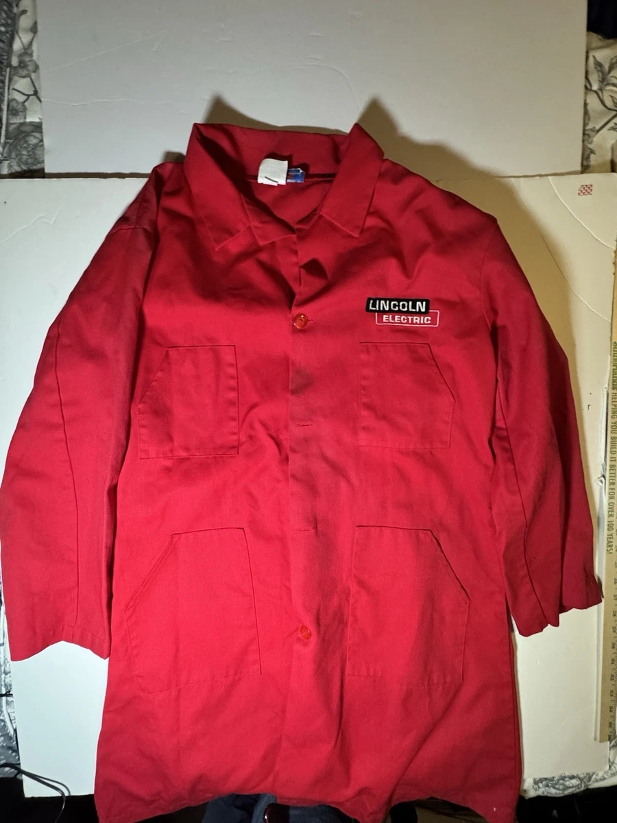 Vintage Lincoln Electric Uniform Jacket Shop Overcoat Sz XL Red Welder Workwear