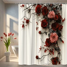 Elegant Floral Shower Curtain with Red and Pink Roses