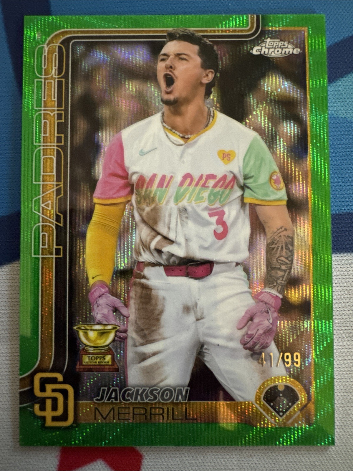 2025 Topps Chrome - Jackson Merrill #61 Green Wave Refractor /99 Padres